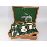 Oak two tier canteen of various Elkington & Co flatware to include a collection of bone handled