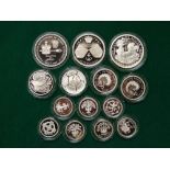 Collection of Royal Mint proof silver coinage - seven £1 coins, four £2 coins (small), two £2