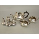 James Dixon three piece bachelor boat shaped silver plated tea service comprising tea pot, sucrier