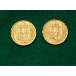 Two Queen Victorian half sovereigns dated 1887