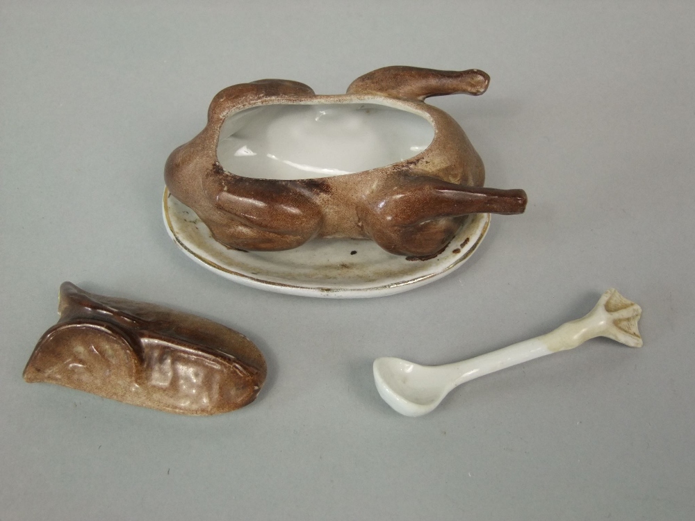 A 19th century continental mustard pot, cover and spoon in the form of a goose, the spoon in the - Image 3 of 4