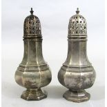 A pair of 1920s Georgian style faceted baluster castors, maker Walker & Hall, Sheffield 1920, 16cm