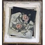 Christopher Ironside - Still life with roses and glass, oil on canvas, signed with monogram and