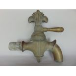 Heavy cast bronze/thick brass exterior water tap, with fleur de lys type mount, 30cm high