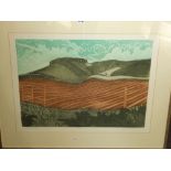 John Brunsdon (British 1933-2014) - Cherhill Horse, coloured limited edition etching, signed,