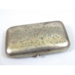 Russian silver cigarette case engraved with floral bouquet, gilt interior with Russian hallmarks,