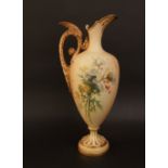 A late 19th century Royal Worcester blush ivory ewer, RD number 372301, hand painted with dandelions