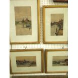 Wilfred Willliams Ball (British 1853-1917) , four watercolours of Dutch canal scenes with windmills,