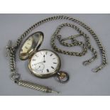 19th century silver Hunter pocket watch, with enamel dial, Roman numerals and subsidiary second