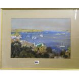 20th century English school - coastal scene, signed with monogram AMP, gouache, 30 x 45 cm, framed