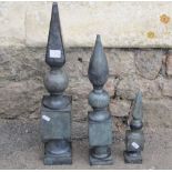 Three graduated patinated bronze obelisks, 54cm - 25cm high (3)