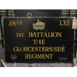 Two painted aluminium signs of rectangular form advertising the 28th First Battalion The