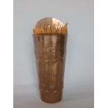 Arts and crafts embossed copper wall pocket in the manner of Newlyn 26cm high