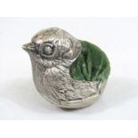 Sampson Mordan & Co silver pin cushion in the form of a chick, hallmarks rubbed, 6cm high