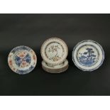 A set of 6 early 19th century oriental plates with painted and gilded flowering tree detail,