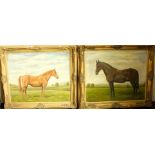 John Hawes - Pair of portraits of horses standing in landscapes, oil on canvas, both signed and