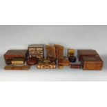 A collection of various wooden and other boxes to include tartan ware, Sorrento style, arts and