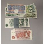 Twenty six £1 bank notes - Elizabeth II including sequential number and eight 10/- notes