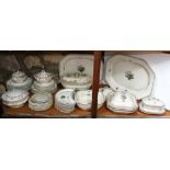 A collection of Copeland Spode dinner wares with flower vase decoration including a large tureen and