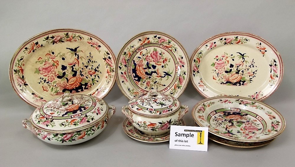 A quantity of 19th century Shanghae (sic) dinner wares by T Till & Son, comprising pair of tureens
