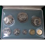 1974 coinage of Belize, proof set, Franklin Mint, 10 dollars - 1 cent