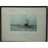 Rowland Langmaid (British, 1887-1956) - Sailing ship off the coast, signed etching, 19 x 32 cm,