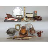 A mixed miscellaneous lot to include treen items to include a root carving bottle opener, a