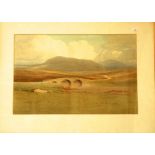 G Drummond Fish (British school) - Mountainous landscape with triple arched stone bridge,