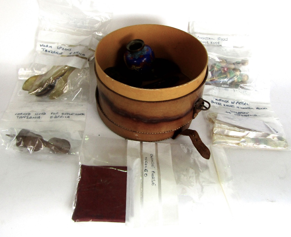 A leather collar box fitted with a collection of interesting miscellaneous items to include a - Image 2 of 2