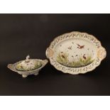 A 19th century Naples tureen and cover, with matching oval stand or serving plate