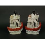 Two 19th century figure groups of Uncle Tom and Little Eva on a boat, both with titles to base, 32