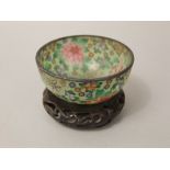 Plique-a-Jour, enamel and silver mounted Japanese bowl (Meijing period) detailed with chrysanthemums