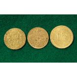 Two George III quarter guinea 1772 and 1762 and a George III guinea, 1808