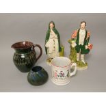 A pair of late 19th century Staffordshire type figures of Robert Burns and Highland Mary together