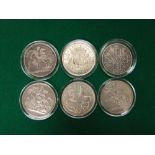 Silver crown - 1822, 1889,1894, 1935, 1937 and 1887 double florin