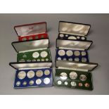 Six cased sets - proof coins - Franklin Mint, Trinidad and Tobago 1976, Jamaica, 1962 and 1977,