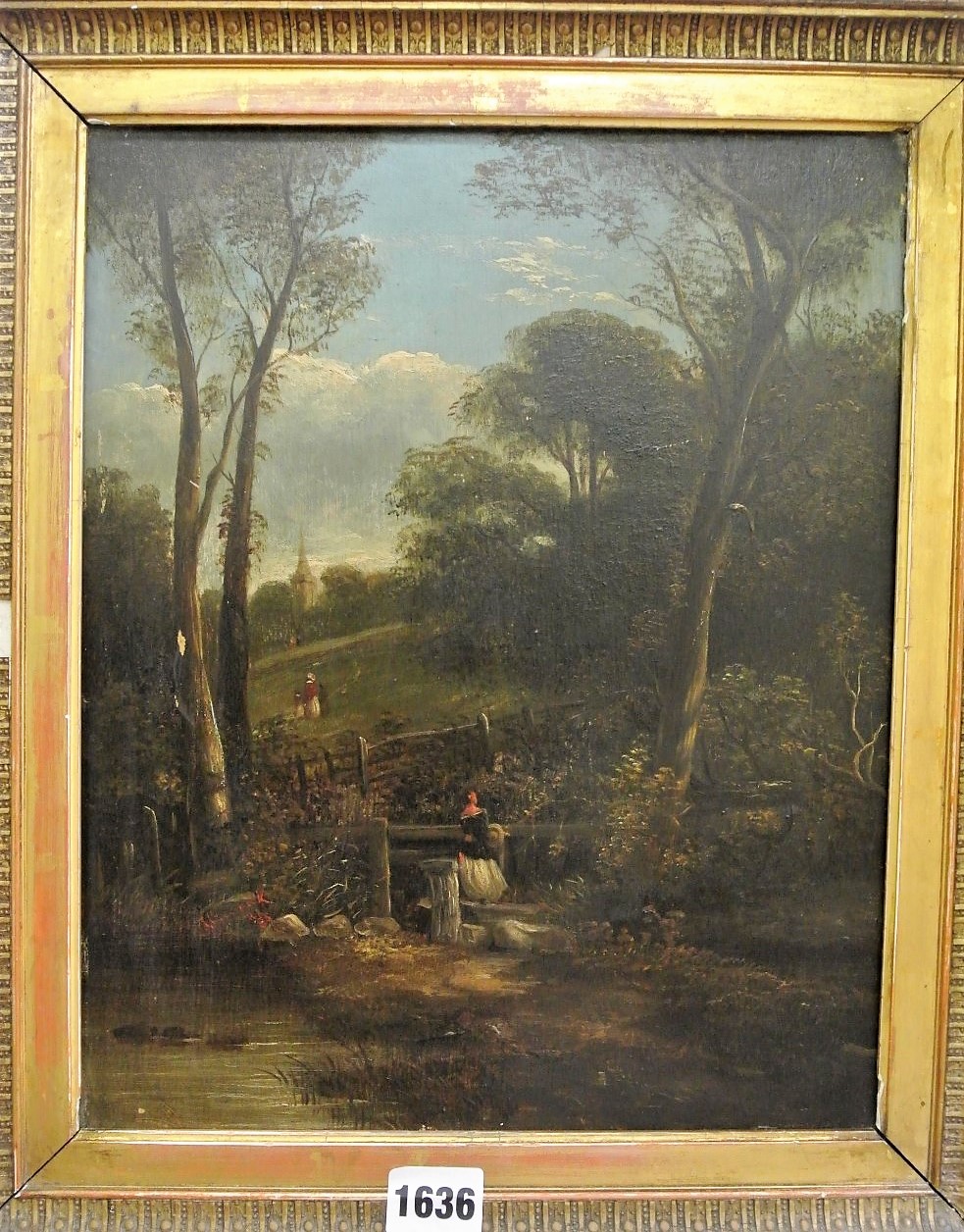 Attributed to Thomas Creswick RA (British 1811-1869) - Country landscape with figures, signed T