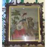 A 19th century hand worked gross and petit point tapestry panel showing two country girls in