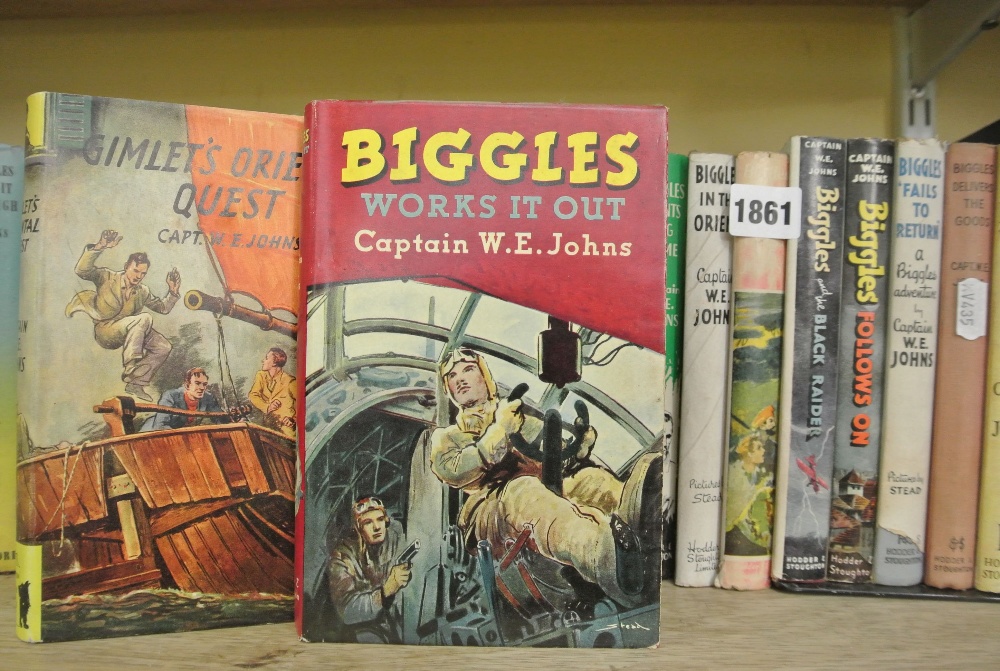 A collection of books by Captain W E Johns, including Biggles and Gimlet, some first editions and