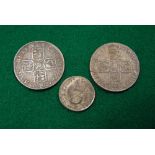 Two Queen Anne shillings, 1709 and 1711 together with a Queen Anne three pence piece - 1708