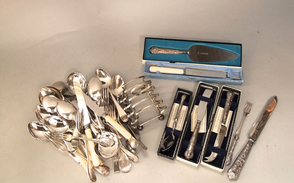 A collection of various silver handled flatware pieces together with a collection of further