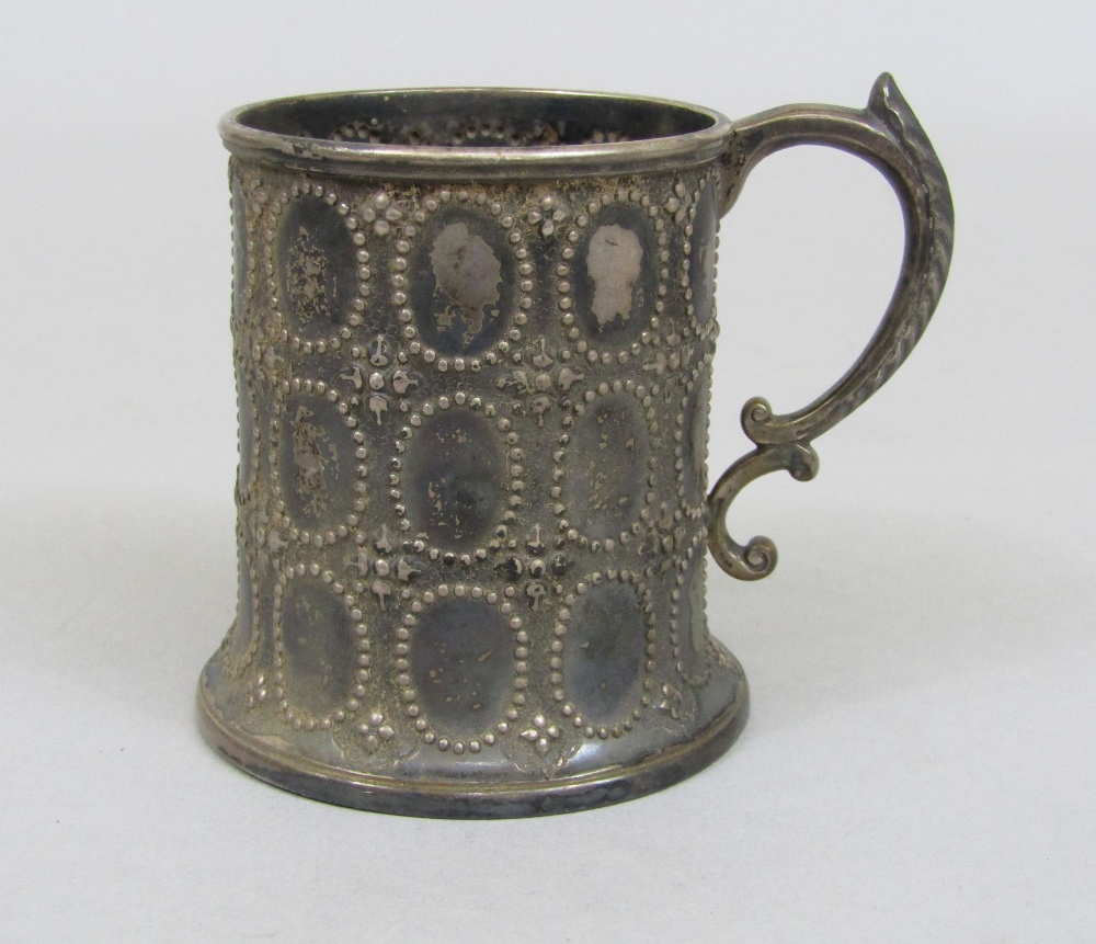 Victorian silver tankard, with geometric beaded decoration and acanthus s-scroll handle, maker