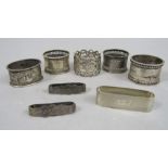 Nine various silver napkin rings, 6oz approx