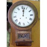 Walnut and marquetry twin train drop dial wall clock, 64cm high