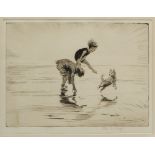 Eileen A Soper (1905-1990) - Leapfrog on the Sand, signed monochrome etching, 15 x 21cm visible,