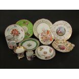 A quantity of 19th century ceramics including a shaped dessert dish with well painted floral and