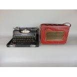Vintage cased Underwood typewriter, together with a further hacker radio (2)
