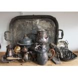 A mixed collection of good silver plate to include a twin handled tray with cast gadrooned rim, a