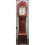 An early 19th century mahogany long case clock, the case with geometric marquetry inlaid detail, the