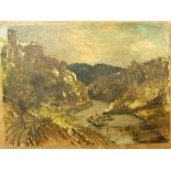 19th century British school - Study of a gorge, oil on board, signed with initials, dated 85, with